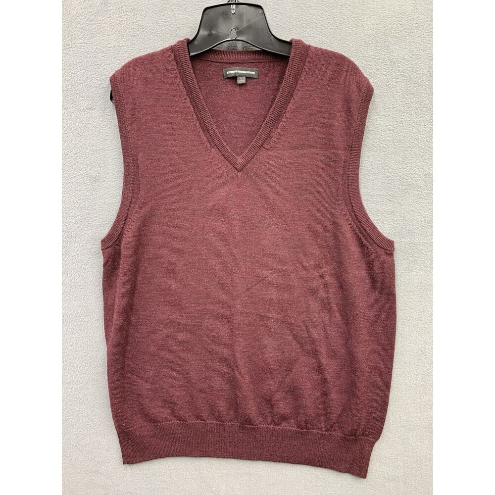 Express Design Studio V Neck Sweater Vest Large Red 100% Merino Wool Sleeveless